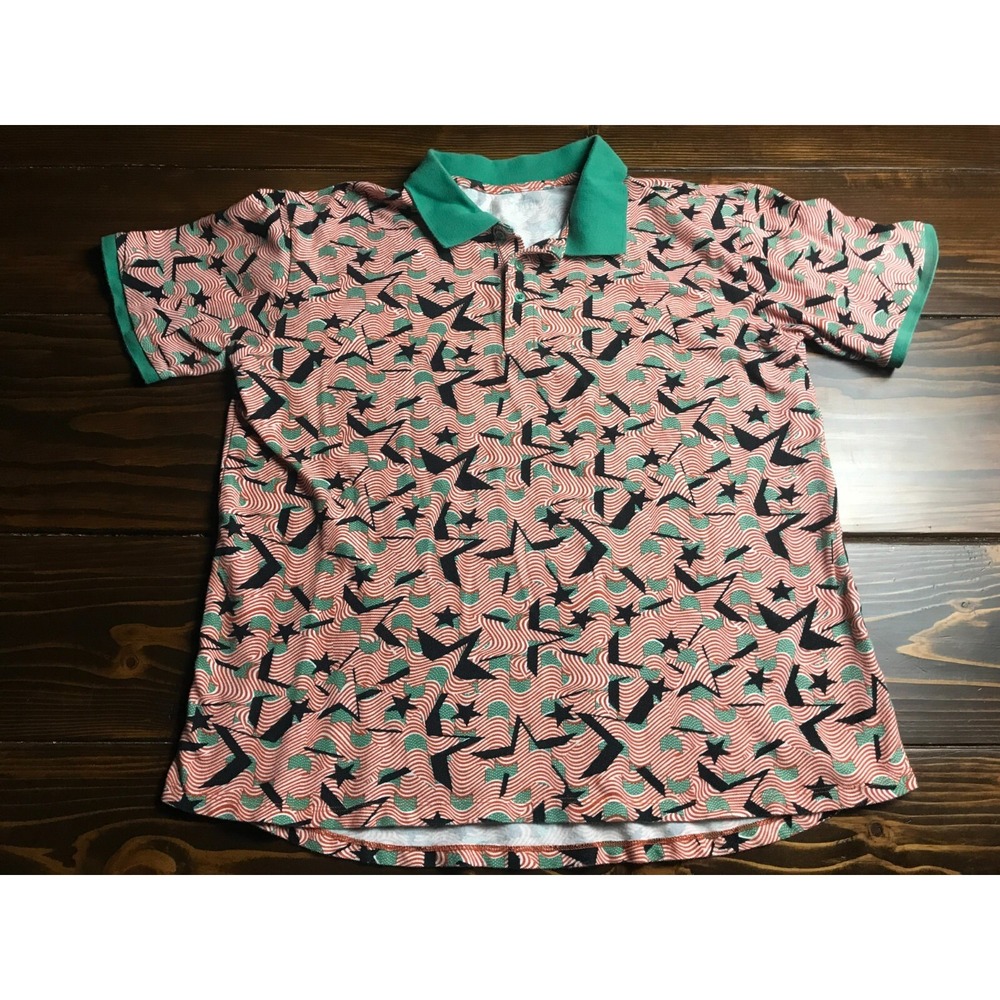LuLaRoe Shirt, Men's Size Large, Red Green Black, Stars, Polo